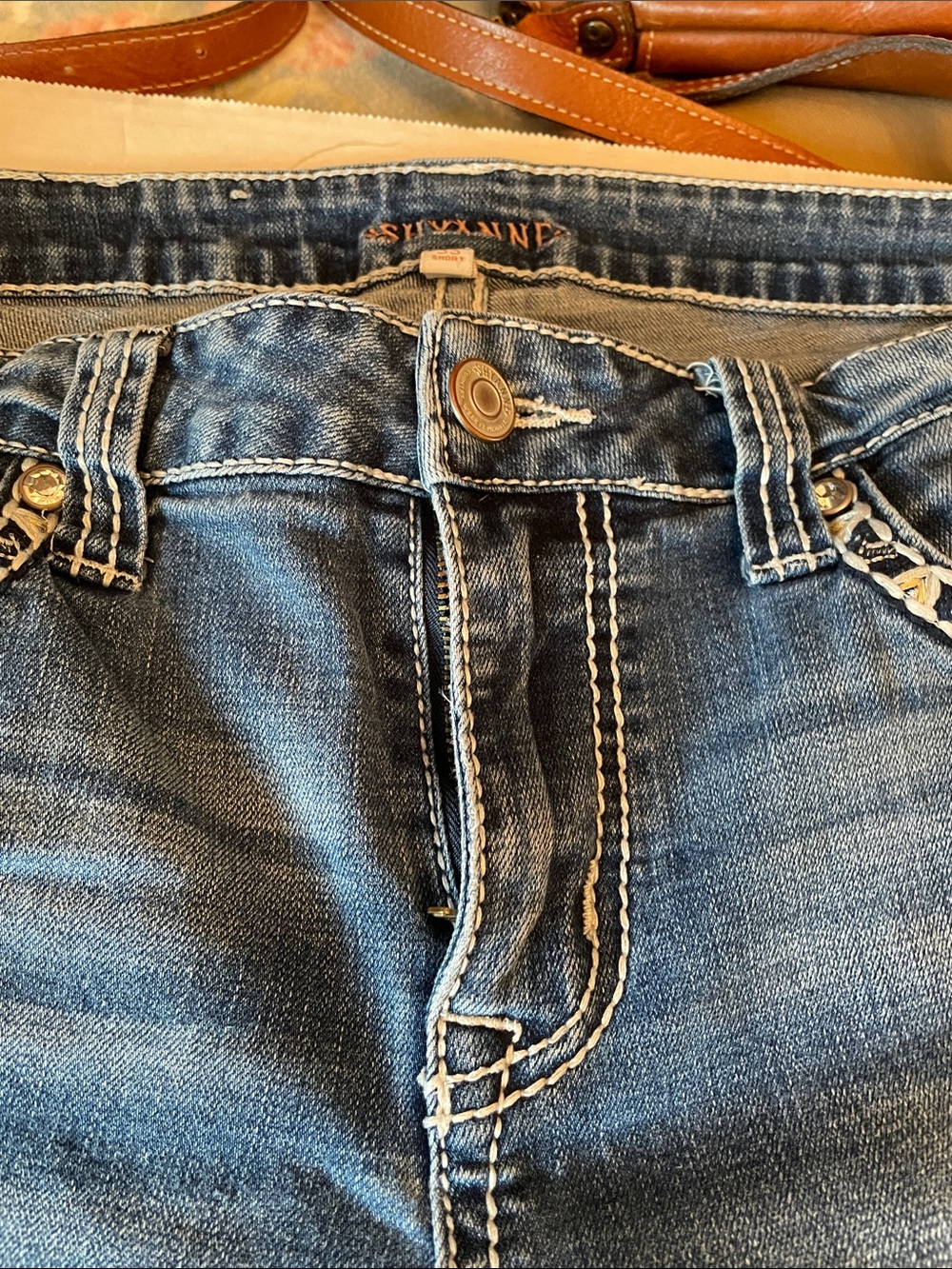 Shyanne Blue Denim Jeans with Lots of Bling and Contrast Stitching - Picture 2 of 11